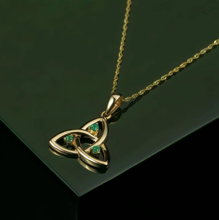 10K Gold Emerald Trinity Knot Pendant