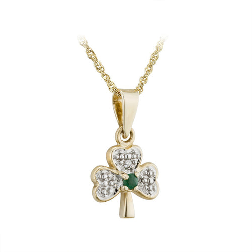 14K Gold Diamond & Emerald Shamrock Pendant