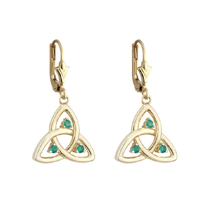 14k Gold Emerald Trinity Knot Drop Earrings