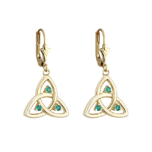 14k Gold Emerald Trinity Knot Drop Earrings