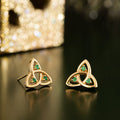 14K Gold Emerald Trinity Knot Stud Earrings