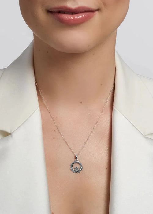 14k White Gold Claddagh Necklace