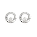 14K White Gold Diamond Claddagh Earrings