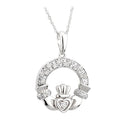 14K White Gold Diamond Claddagh Pendant