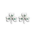 14K White Gold Emerald Shamrock Earrings