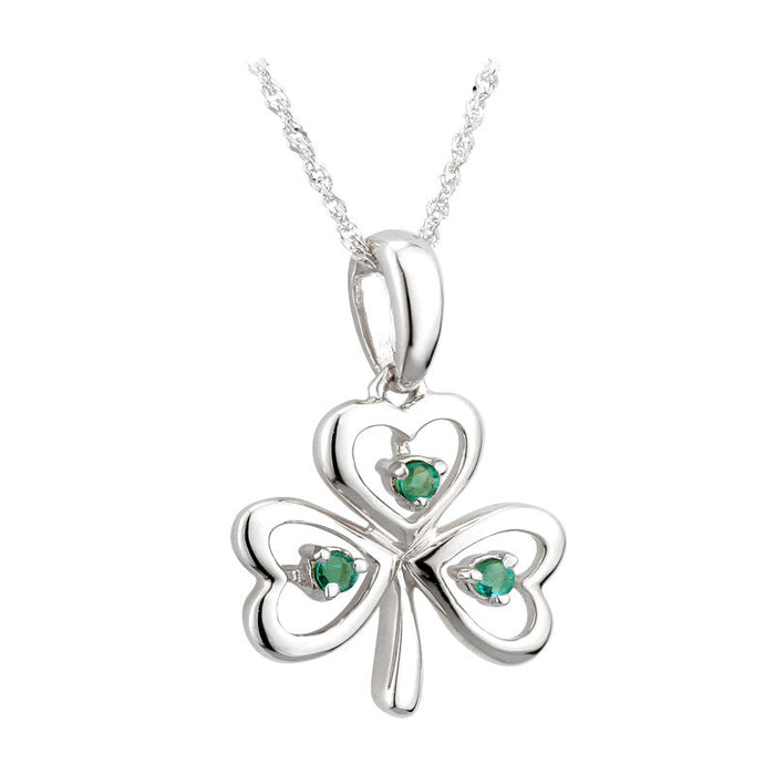 14K White Gold Emerald Shamrock Pendant