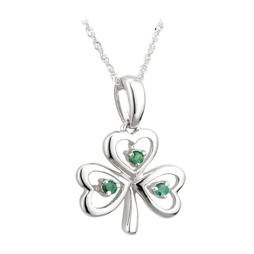 14K White Gold Emerald Shamrock Pendant
