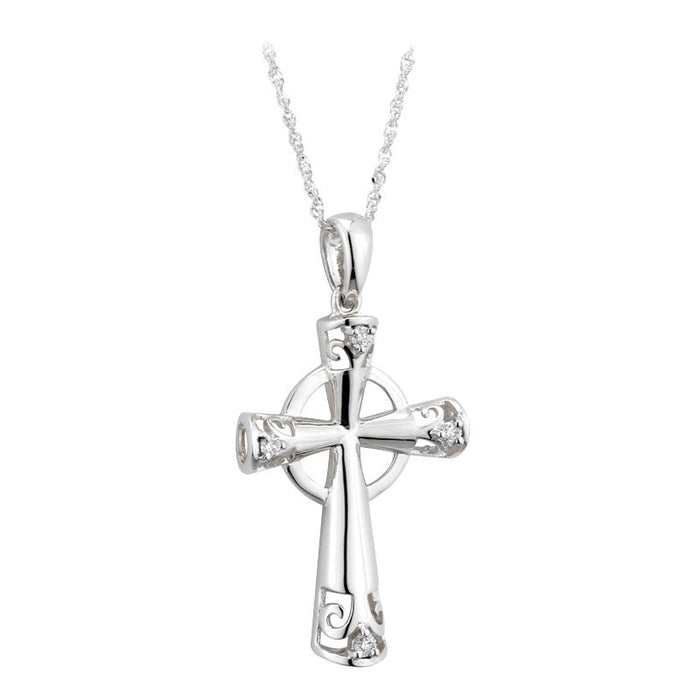 Solvar 14k White Gold Genuine Diamond Celtic High Cross s45607