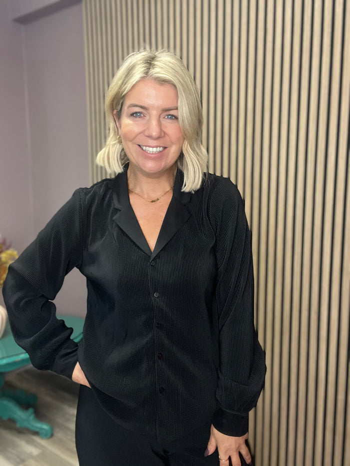 SEEMA L/S PLISSE SHIRT (BLACK)