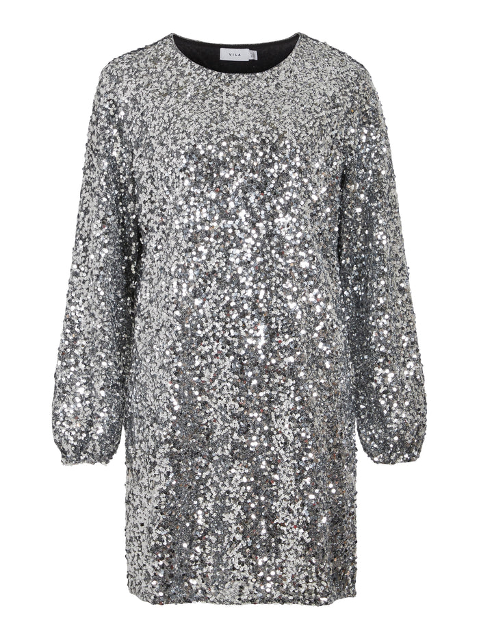AGGIE L/S SEQUIN DRESS (SILVER)