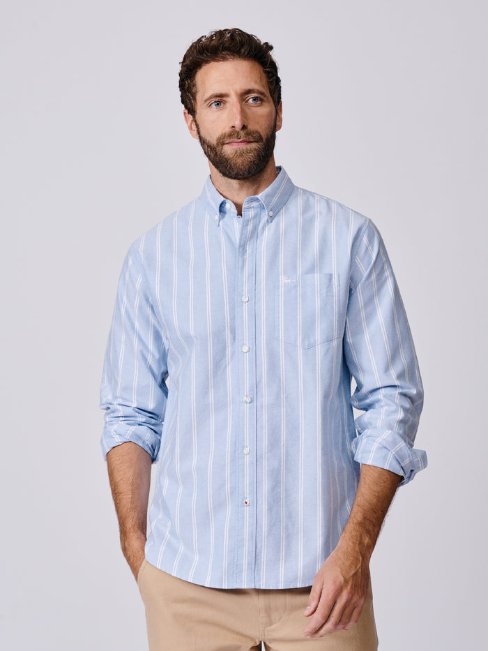 Aubin Blue Irregular Stripe Aldridge Oxford Button Down Shirt | Oxford Shirt