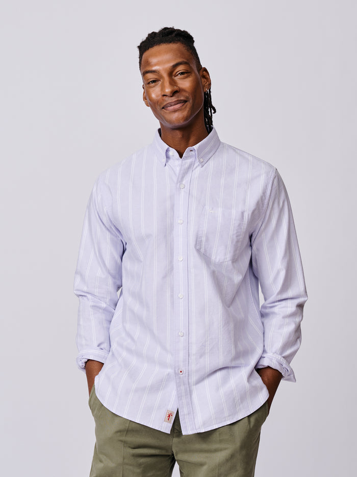Aubin Wide Lilac Stripe Aldridge Oxford Button Down Shirt | Oxford Shirt