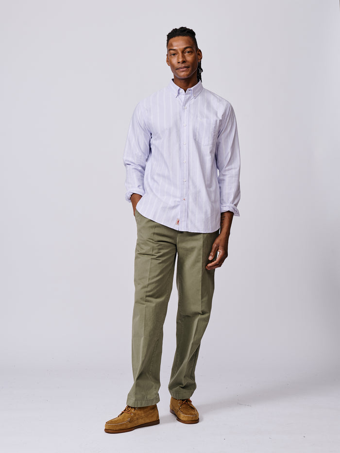Aubin Wide Lilac Stripe Aldridge Oxford Button Down Shirt | Oxford Shirt