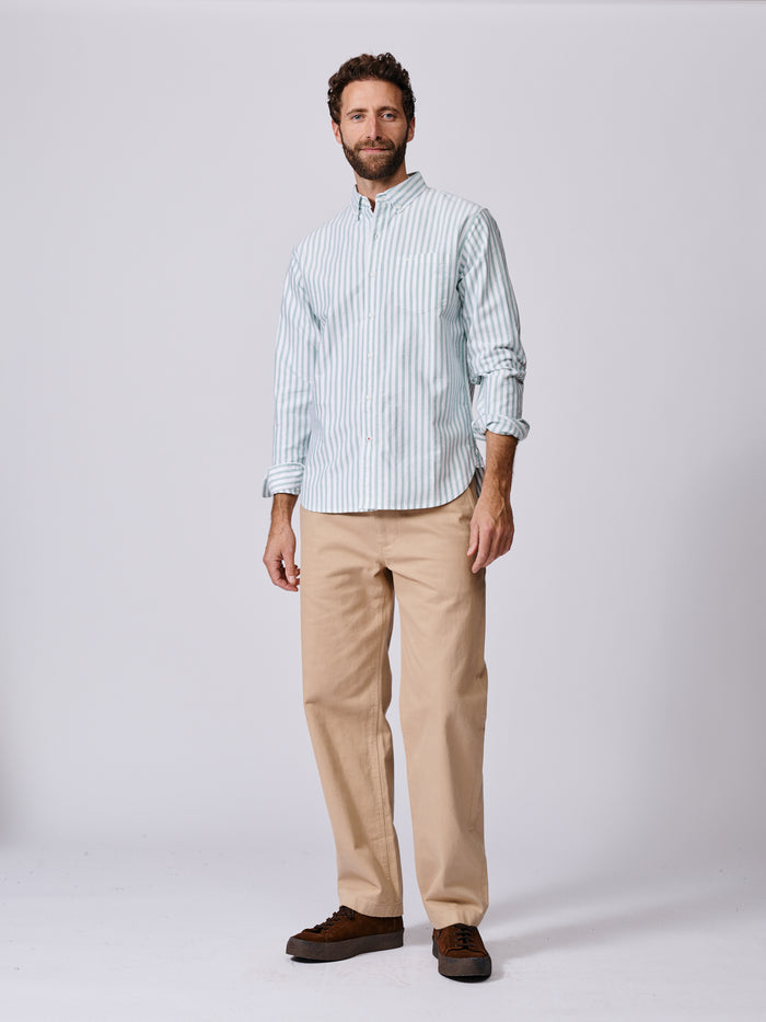Aubin Thin Green Stripe Aldridge Oxford Button Down Shirt | Oxford Shirt
