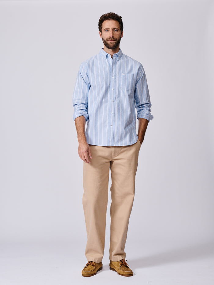 Aubin Blue Irregular Stripe Aldridge Oxford Button Down Shirt | Oxford Shirt