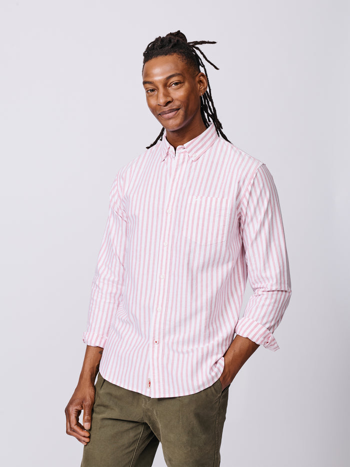 Aubin Bright Pink Stripe Aldridge Oxford Button Down Shirt | Oxford Shirt
