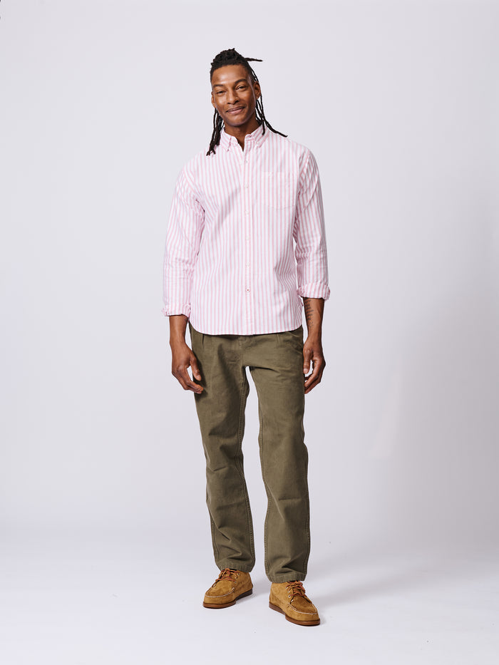Aubin Bright Pink Stripe Aldridge Oxford Button Down Shirt | Oxford Shirt