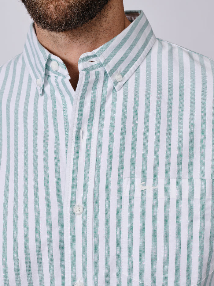Aubin Thin Green Stripe Aldridge Oxford Button Down Shirt | Oxford Shirt