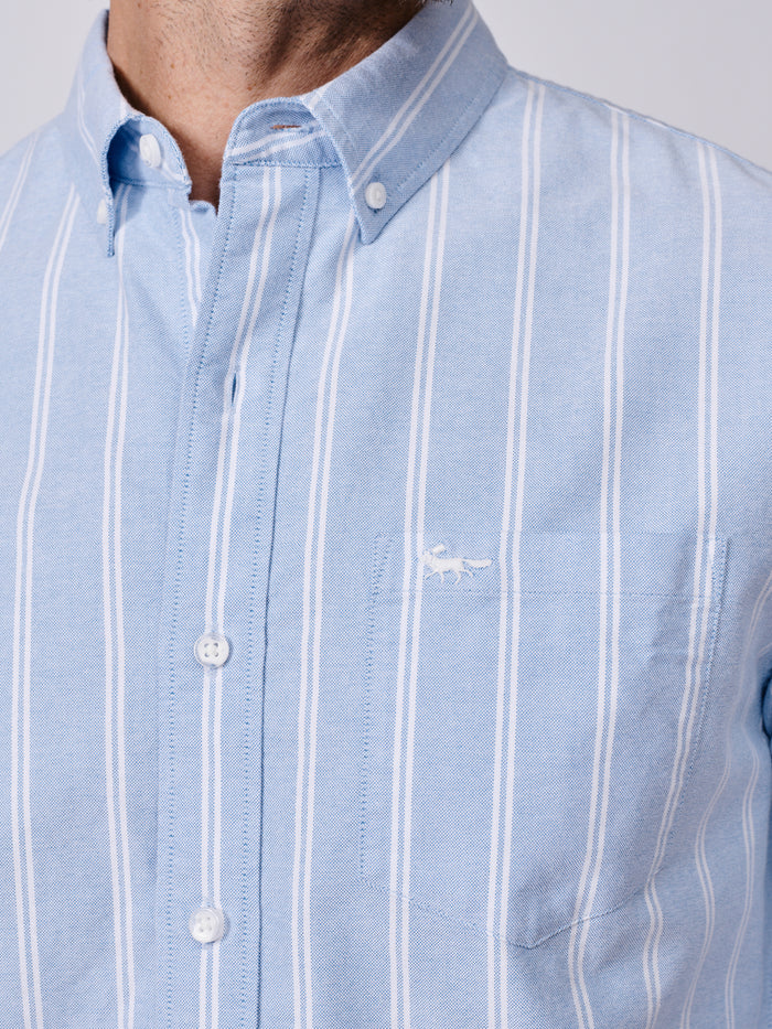 Aubin Blue Irregular Stripe Aldridge Oxford Button Down Shirt | Oxford Shirt