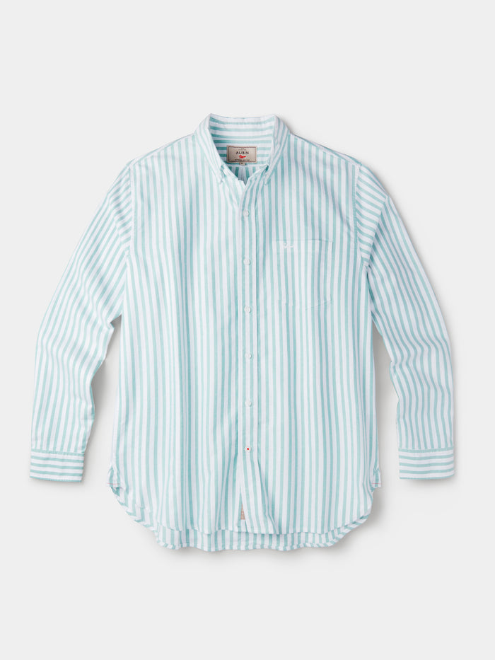 Aubin Thin Green Stripe Aldridge Oxford Button Down Shirt | Oxford Shirt
