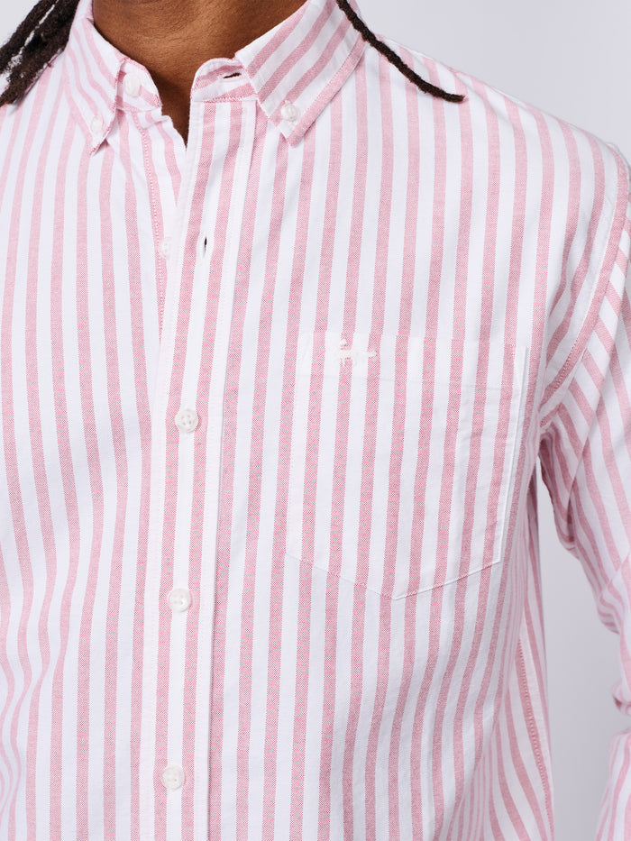 Aubin Bright Pink Stripe Aldridge Oxford Button Down Shirt | Oxford Shirt