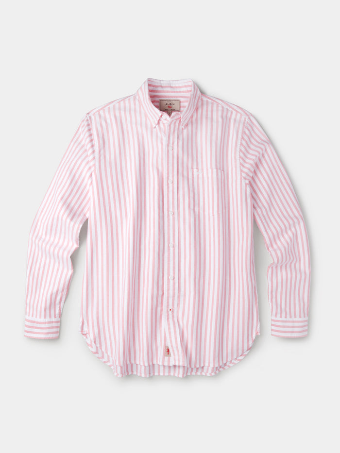 Aubin Bright Pink Stripe Aldridge Oxford Button Down Shirt | Oxford Shirt