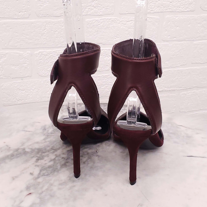 ALEXANDER WANG BURGUNDY PEBBLED LEATHER HEELS WITH STRAPS - SIZE 39