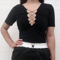 ALEXANDERWANG.T BLACK LACE UP BODYSUIT - SIZE XS