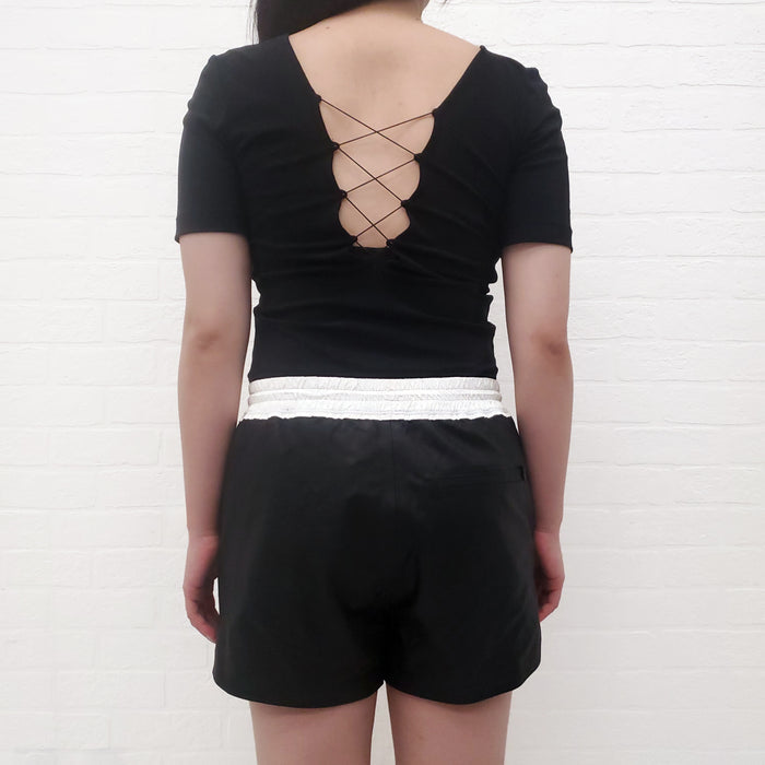 ALEXANDERWANG.T BLACK LACE UP BODYSUIT - SIZE XS