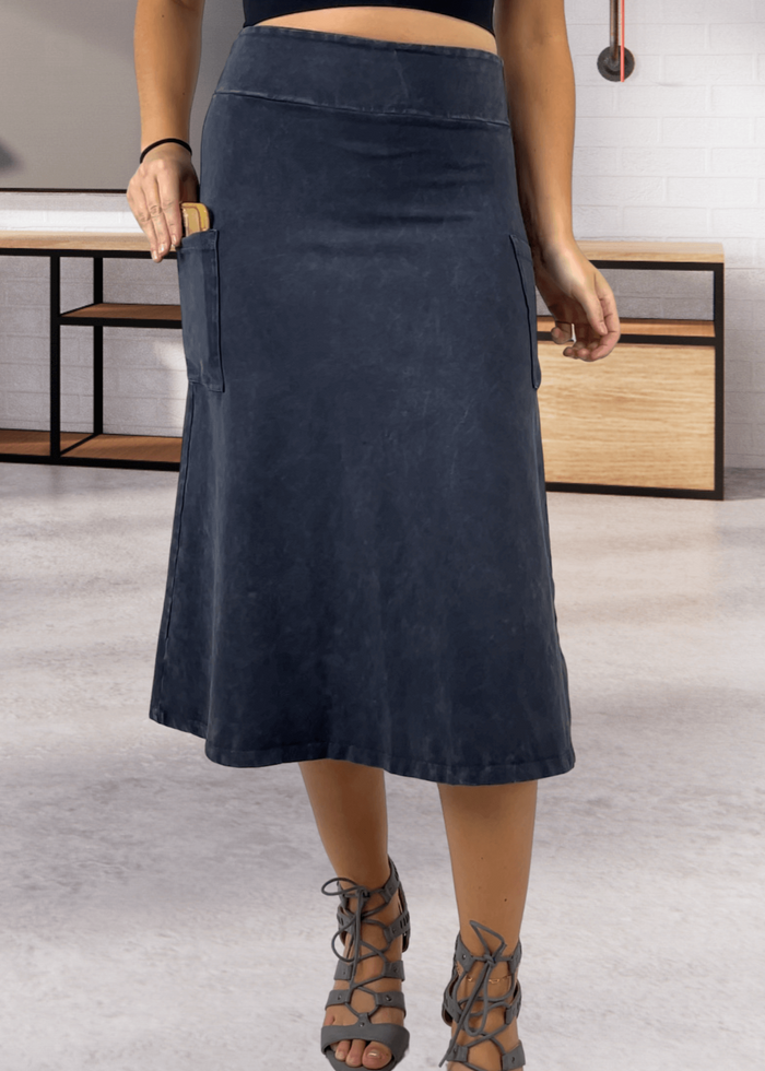 Alyssa Cotton Skirt Dark Grey-Blue Denim - Stylish and Versatile Fashion Essential