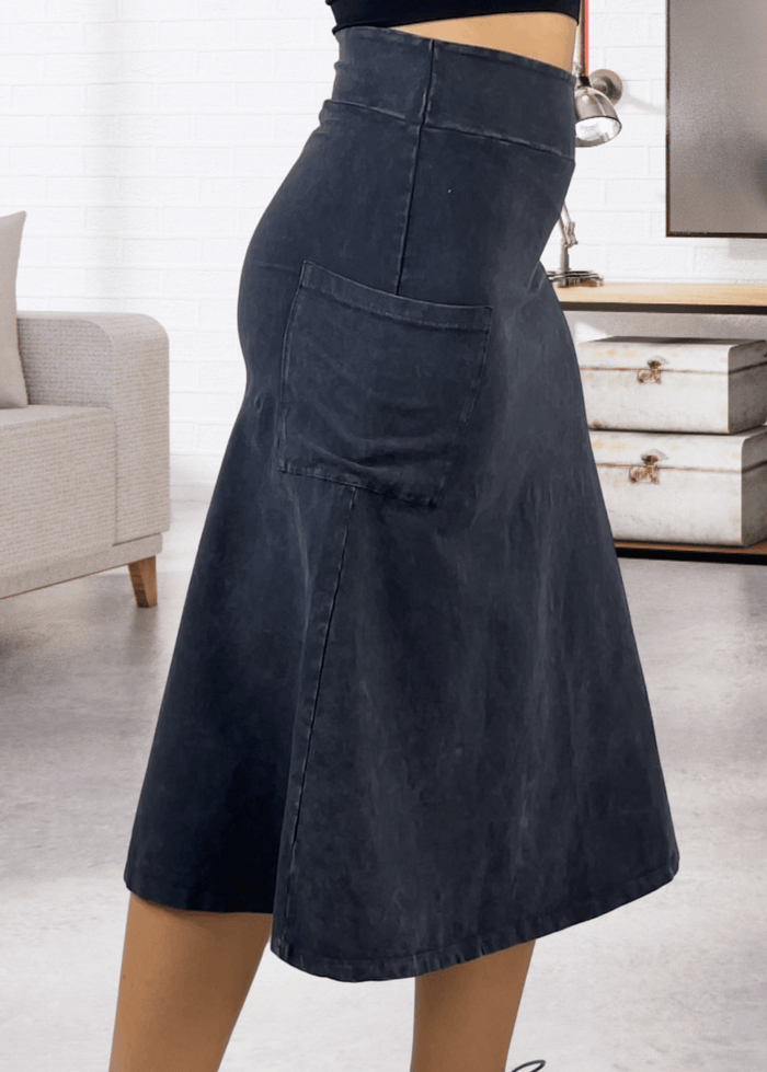 Alyssa Cotton Skirt Dark Grey-Blue Denim - Stylish and Versatile Fashion Essential - RFE Marketing Ventures