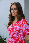 Red & pink floral dress
