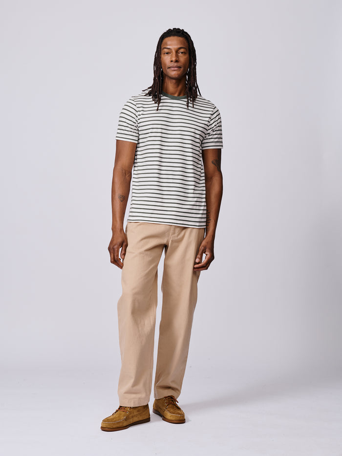 Aubin Khaki/Ecru Stripe Ancaster Striped Organic Cotton T-Shirt | T-Shirt