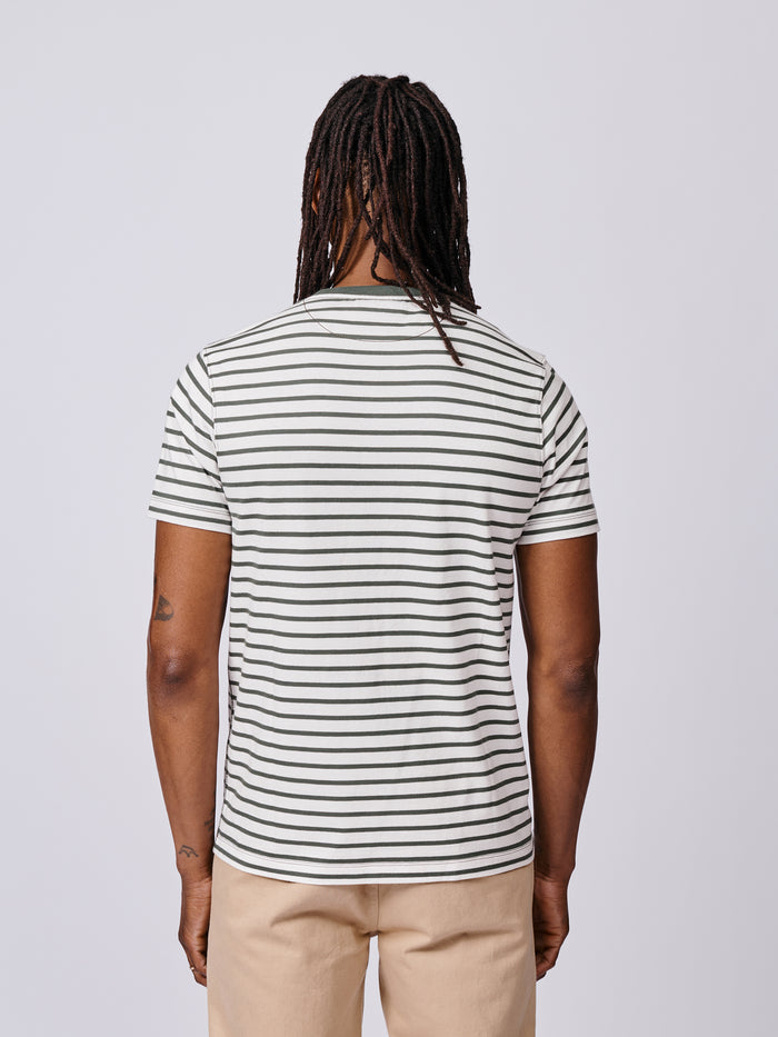 Aubin Khaki/Ecru Stripe Ancaster Striped Organic Cotton T-Shirt | T-Shirt