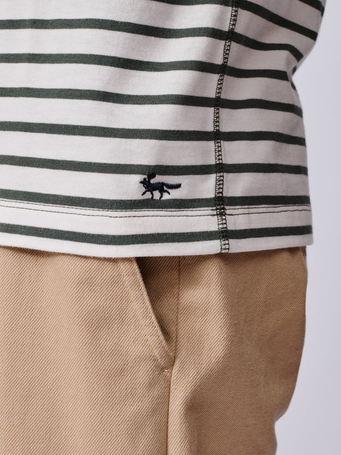 Aubin Khaki/Ecru Stripe Ancaster Striped Organic Cotton T-Shirt | T-Shirt