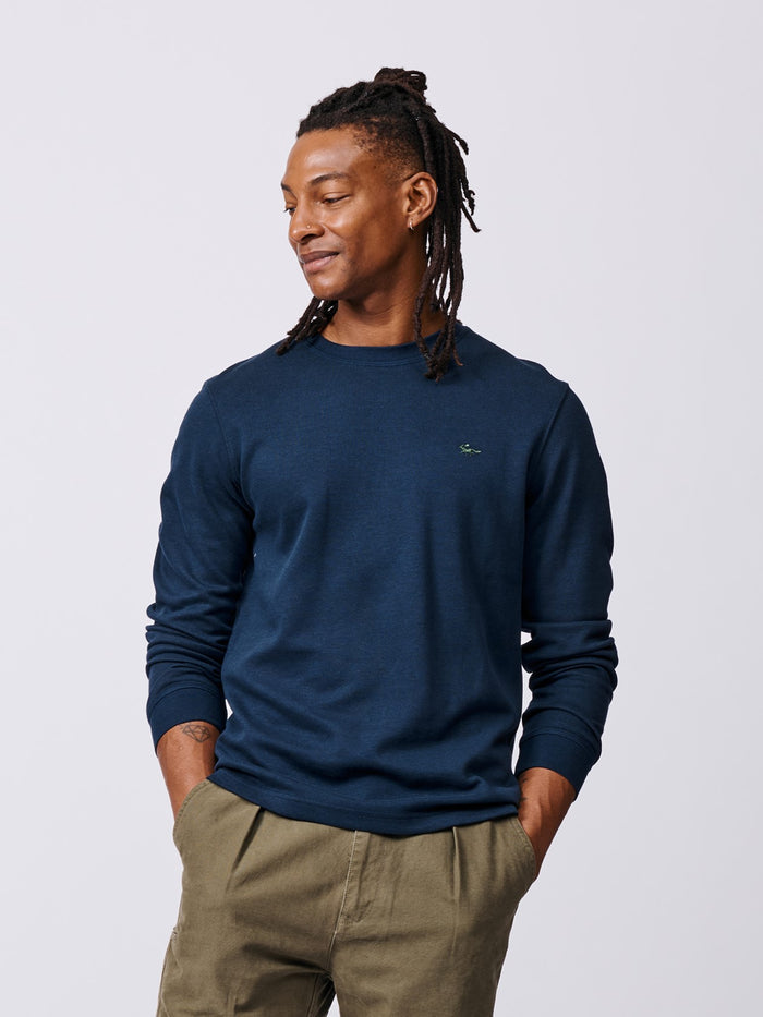 Aubin Navy Anderson Interlock Long Sleeve T-Shirt | Long Sleeve Tee