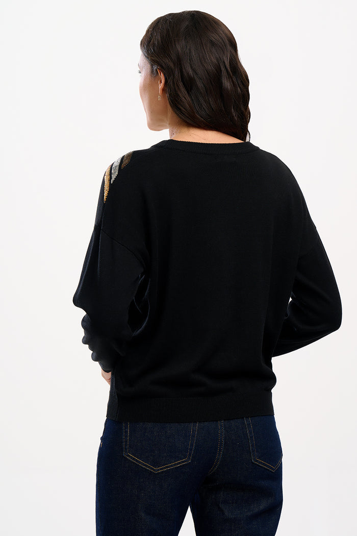 Anjali Sequin Jumper (Black, Chevron Stripes)