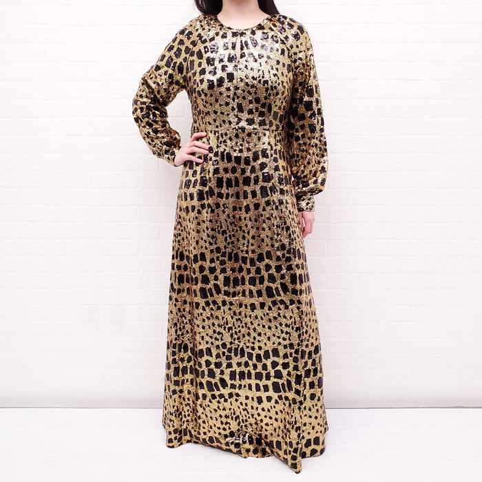 ANTIK BATIK GOLD AND BLACK SPOTTED SEQUIN GOWN - SIZE 40/M