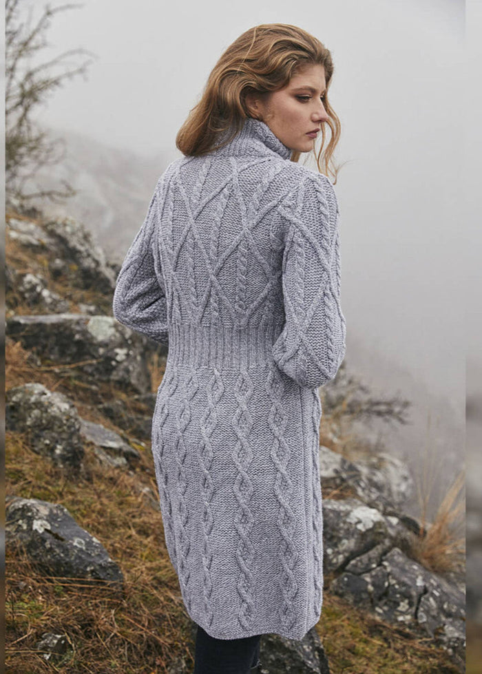 Aran Cable Signature Coat | Soft Grey | 100% Merino Wool | Made in Ireland