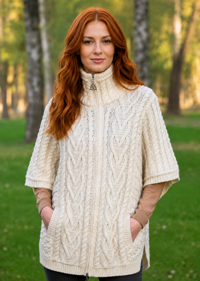 Aran Funnel Neck Cape | Natural | 100% Merino Wool | Made in Ireland