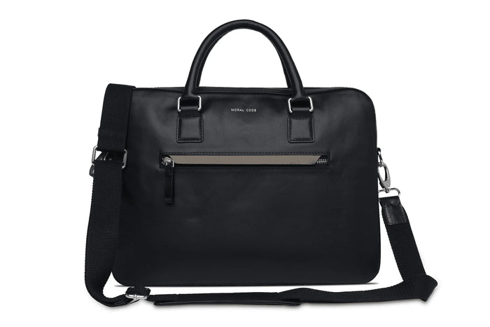 Moral Code Archie Briefcase -Black Leather- #color_black-leather