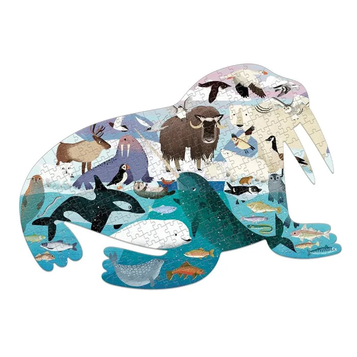 Walrus shaped jigsaw puzzle featuring Arctic wildlife and 300 pieces