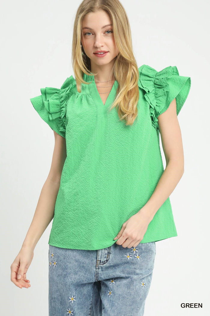 Aria Textured Ruffle Sleeve Blouse