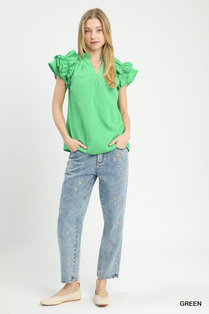 Aria Textured Ruffle Sleeve Blouse
