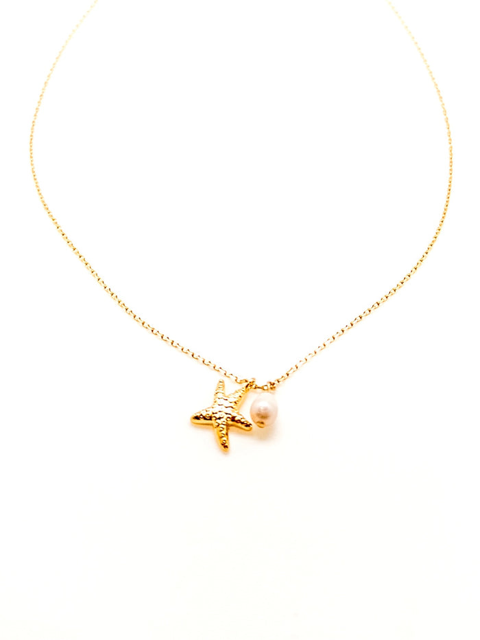 Ariel Starfish and Pearl Necklace in Gold