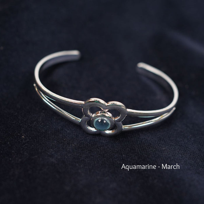 Art Pewter Birthstone Bangle - Silver Plated Pewter - Made in Scotland - March (Aquamarine) - Heritage Of Scotland -