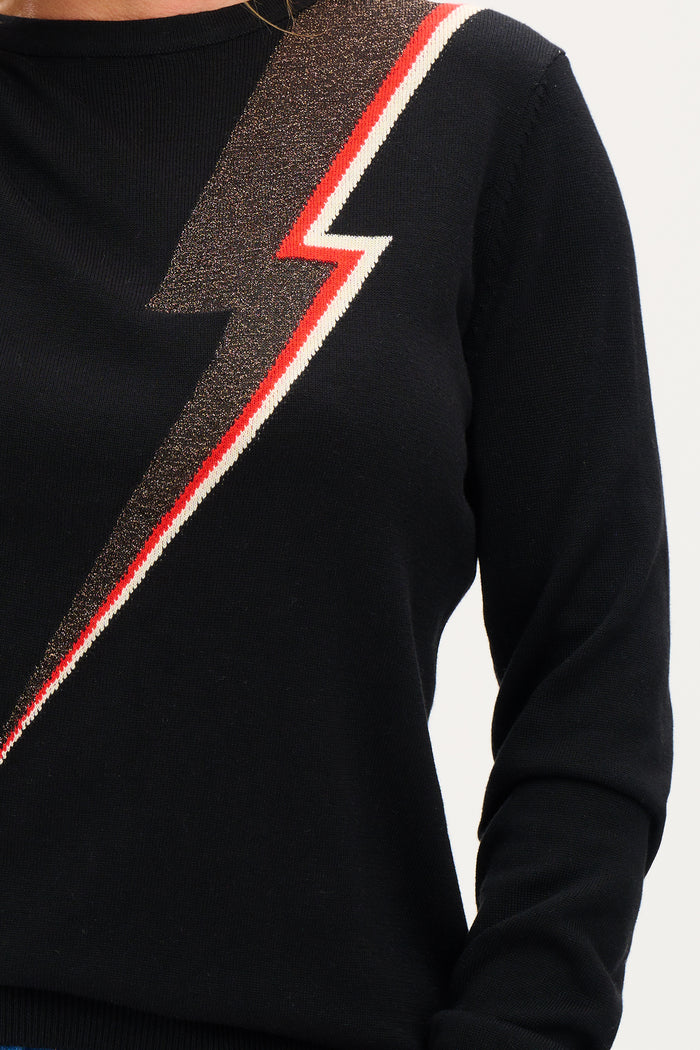 Astrid Jumper - Black, Bronze Lightning Bolt
