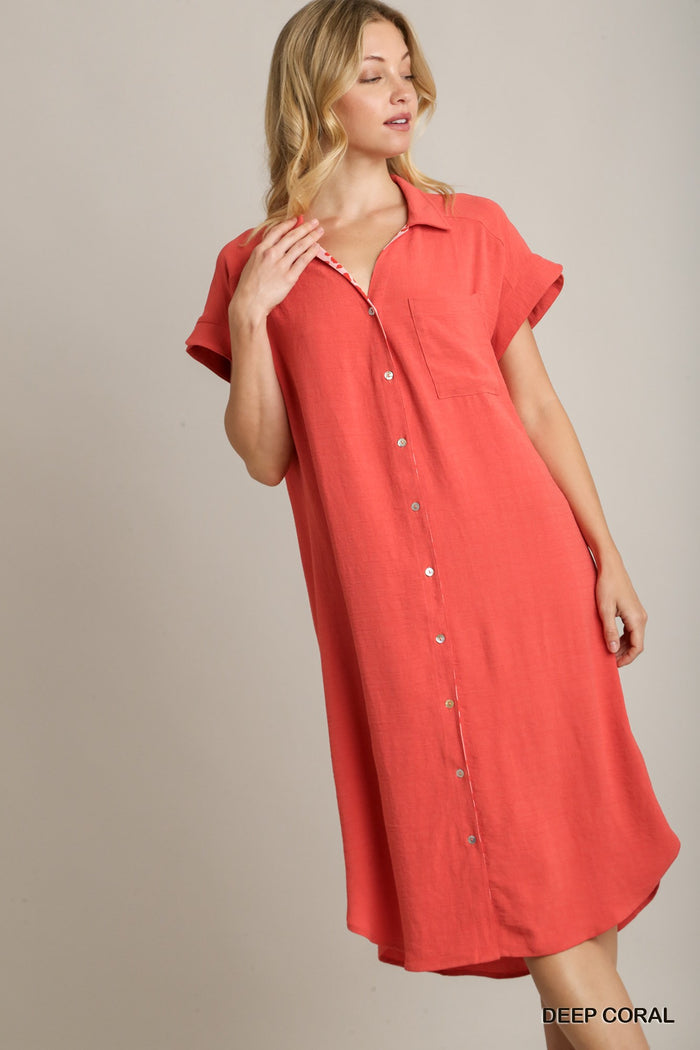 Aura Coral High-Low Shirt Dress