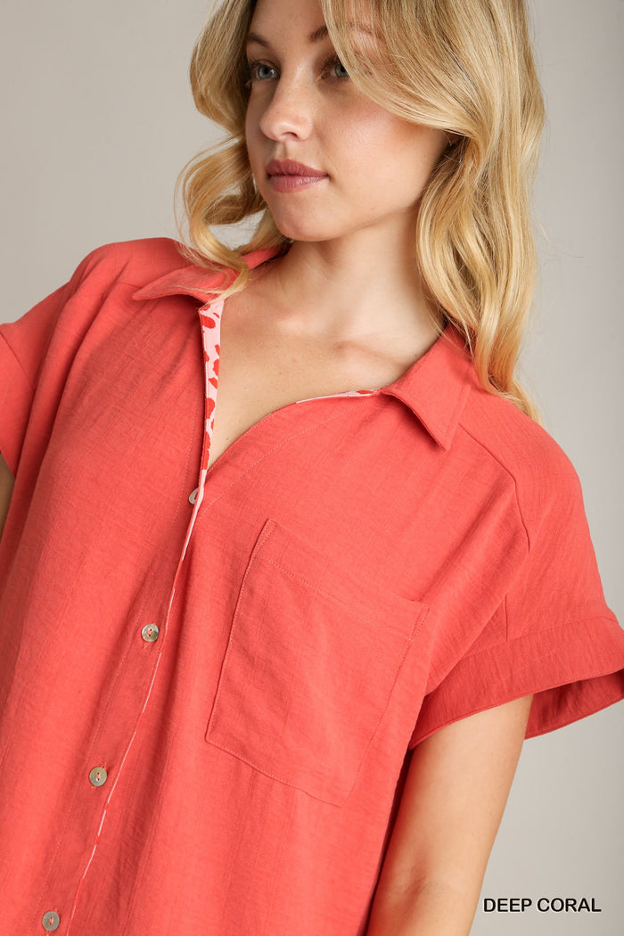 Aura Coral High-Low Shirt Dress
