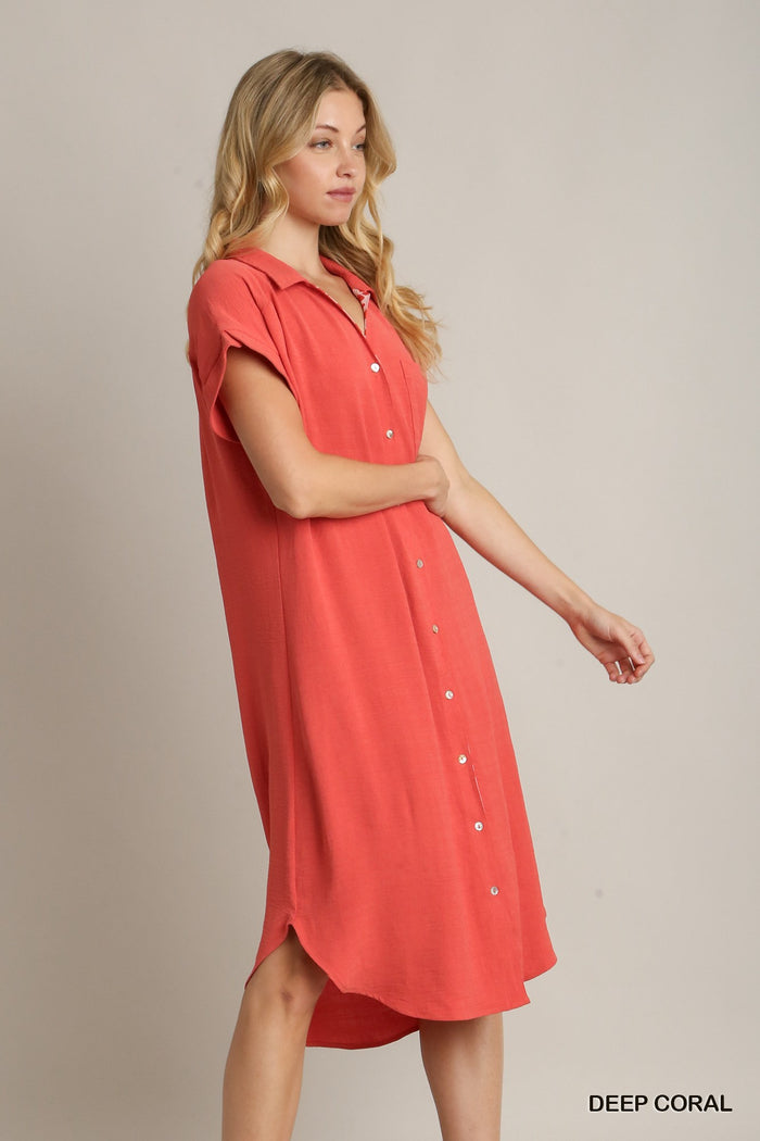 Aura Coral High-Low Shirt Dress